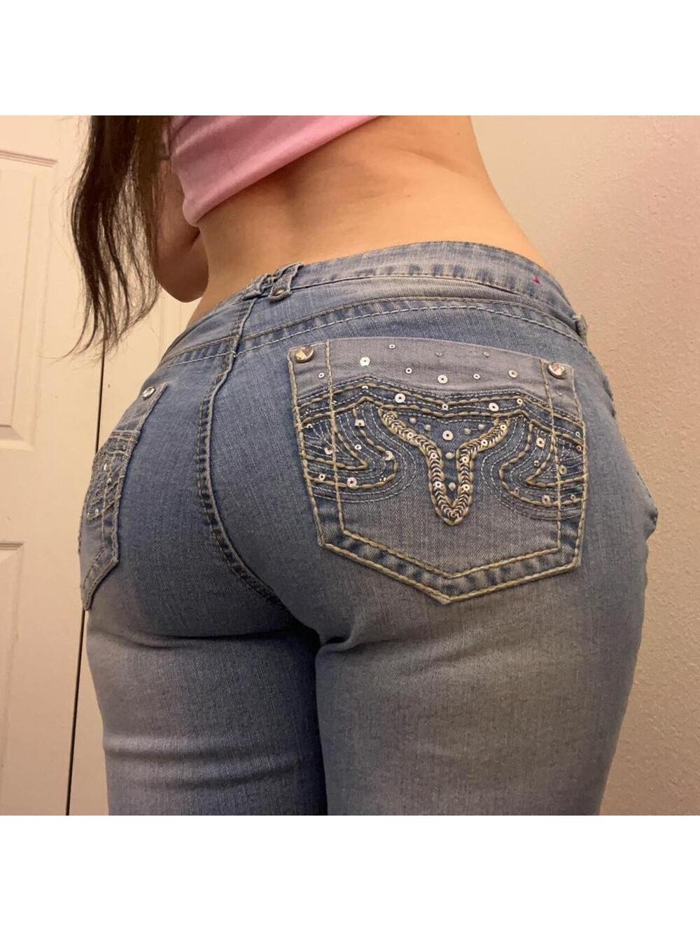 low rise jeans with sequins pockets